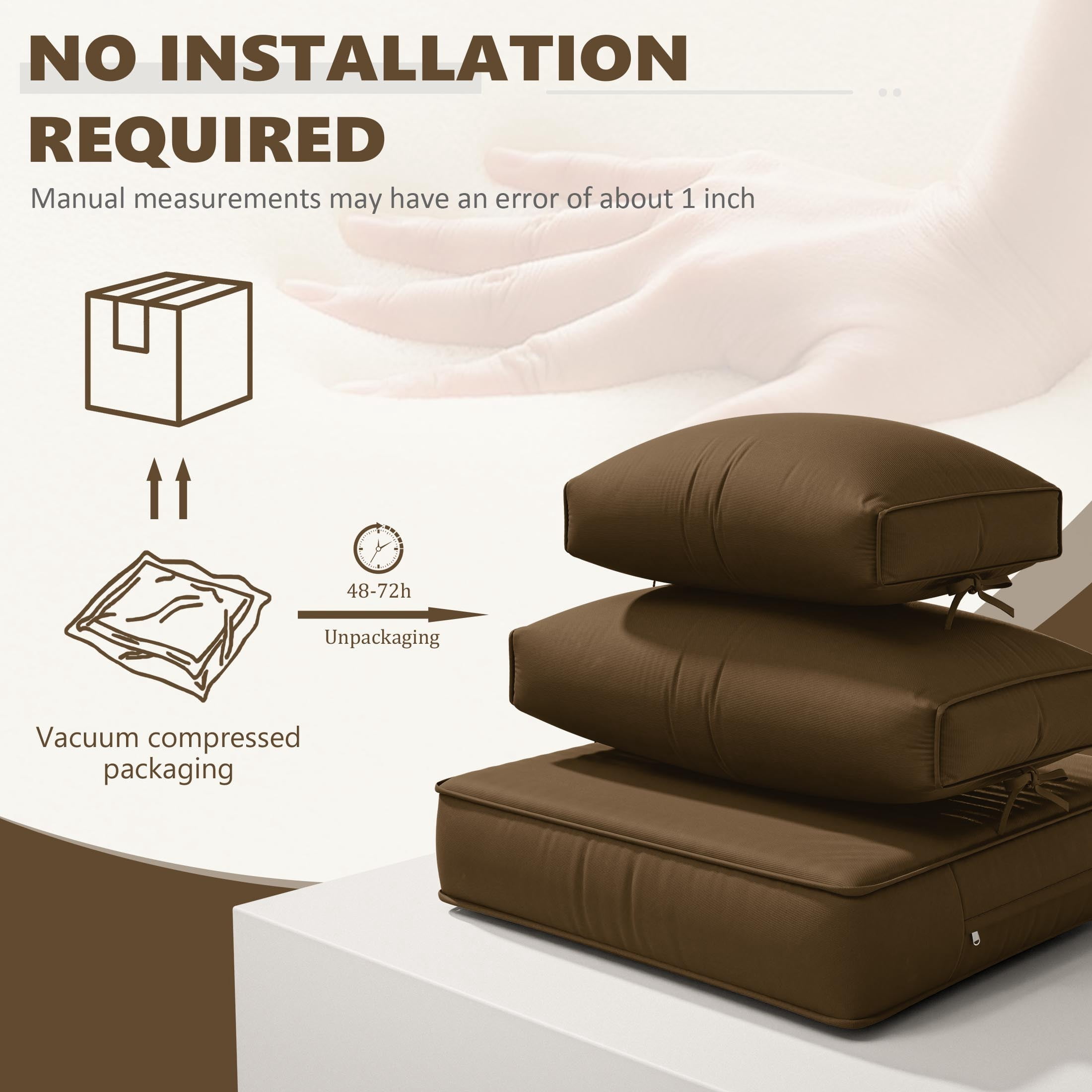 Snubbull 6-Seat Sectional Outdoor Patio Replacement Cushions Set, 25.5" x 25.5", 5" Foam High-Density, 14-Piece Water-Resistant Outdoor Cushion for Patio Conversation Sets, Liner&Cover, Chocolate