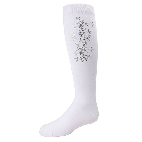 MeMoi Foil and Foliage Cotton Blend Knee Socks - Girls - Female, 6, White