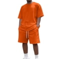thumbnail image 2 of Domuza Mens Summer 22 Piece O-Neck Short Sleeve Tee Shirts And Fit Sport Shorts Set Orange M, 2 of 4