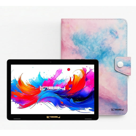 LINSAY 10.1"Octa Core 256GB Storage Android 15 Tablet with Pink Marble Case