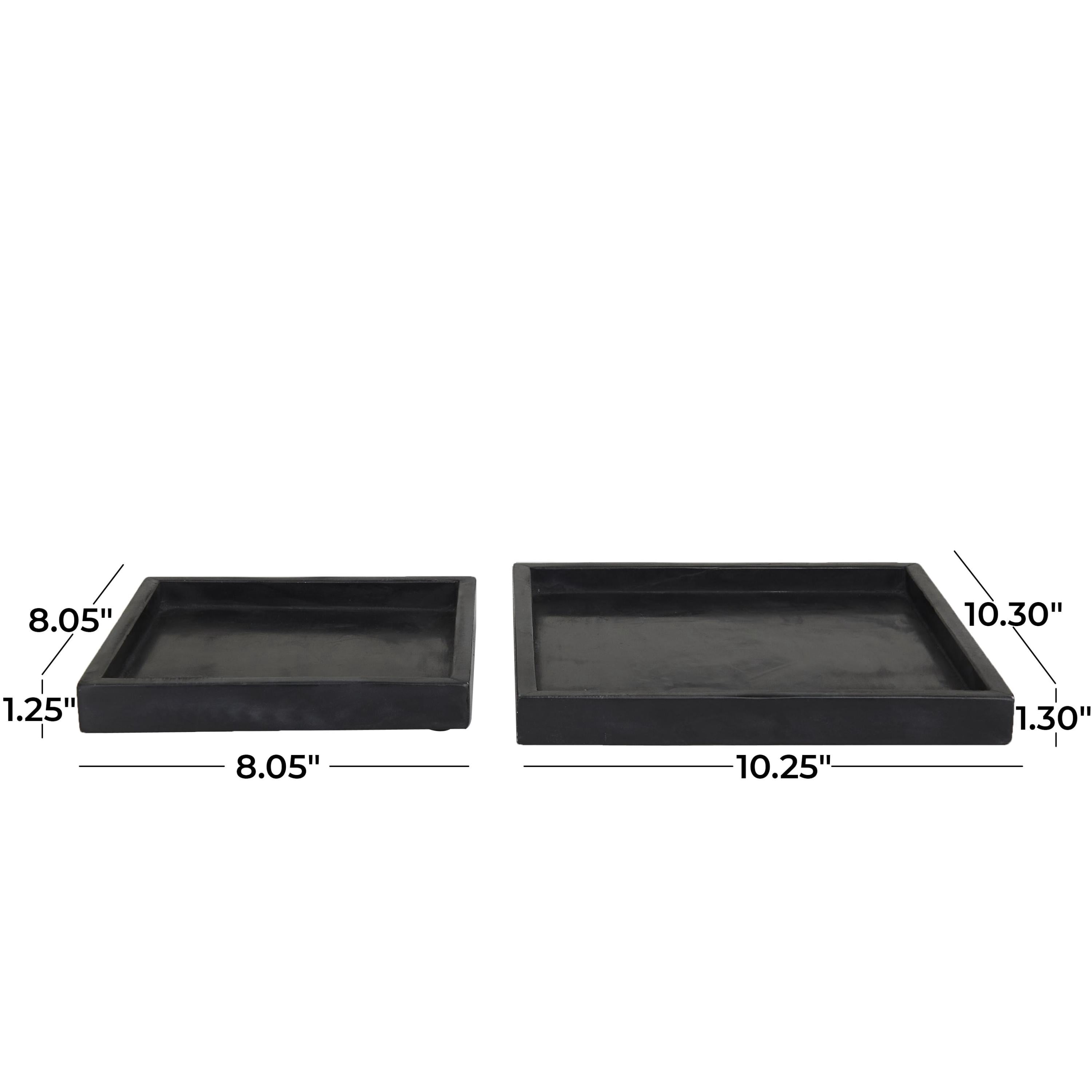 DecMode 10", 8"W Black Marble  Tray with Raised Border, 2-Pieces