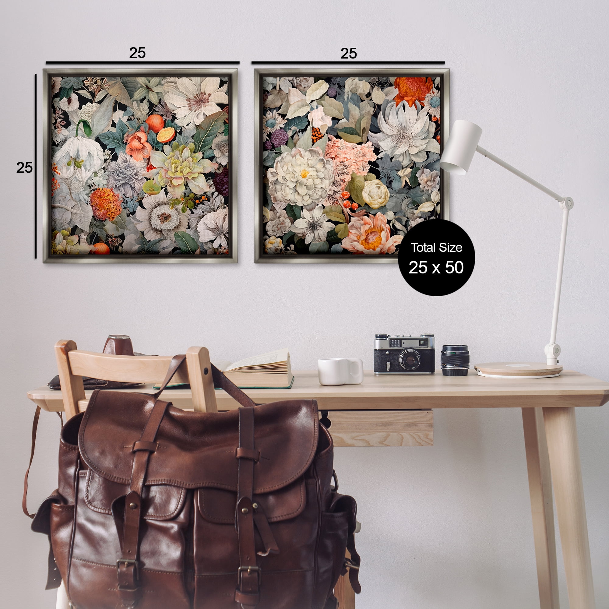 Stupell Industries Striking Botanical Floral Plants & Flowers Painting Gray Floater Framed Canvas Art Print Wall Art, 25 x 25, Set of 2