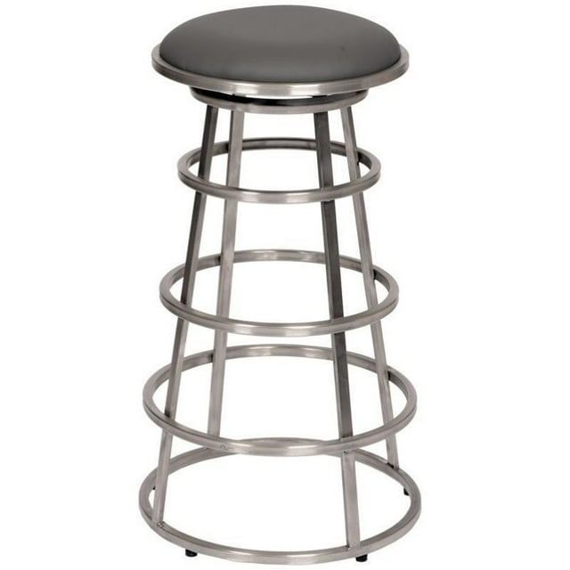 Armen Living Ringo Faux Leather Stainless Steel Bar Stool in Gray