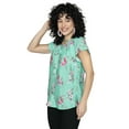 thumbnail image 4 of LA LEELA Women's Dressy Short Sleeve Loose Comfy Party Top Pleated Work Blouses Loose Casual Tunic Tops Trendy Flowy Blouse For Women L Green Floral, 4 of 6