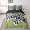 thumbnail image 2 of Homewish Fashion Abstract Artwork Bedding Comforter Set 7pcs, Chic Stripe Waves Queen Bedding Sets, Teens Adult Men Women Reversible Queen Sheet Sets, Super Cozy Room Decor, 2 of 7