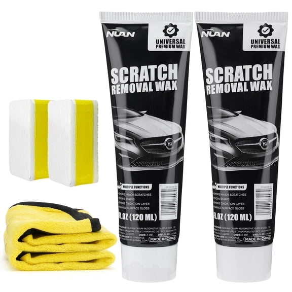 NUAN 2PCS Car Scratch Removal Wax, Universal Premium Polishing Compound for Deep Scratches, 4 fl oz (120 ML), with Sponge and Cloth