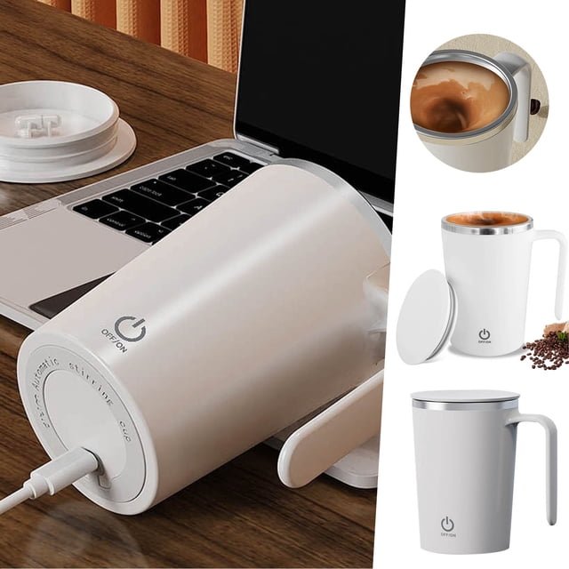 Austok Self Stirring Coffee Mug Stainless Steel Automatic Mixing Cup USB Rechargeable Self Stirring Coffee Mug Portable Self Mixing Coffee Cup For Home Coffee Milk Cow Kitchen Cups Big Drinking Cups