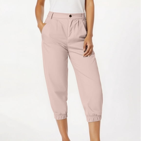 Qulqfy Pink Womens Summer Pants Casual Petite Chinos High Waisted Solid Color Capris Pants for Teen Girls Womens M