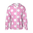 thumbnail image 1 of Balery Pink And White Polka Dot Sudadera ligera de manga larga con capucha y protección solar UPF 50+ para hombre y mujer, ideal para pesca y running-Medium, 1 of 7