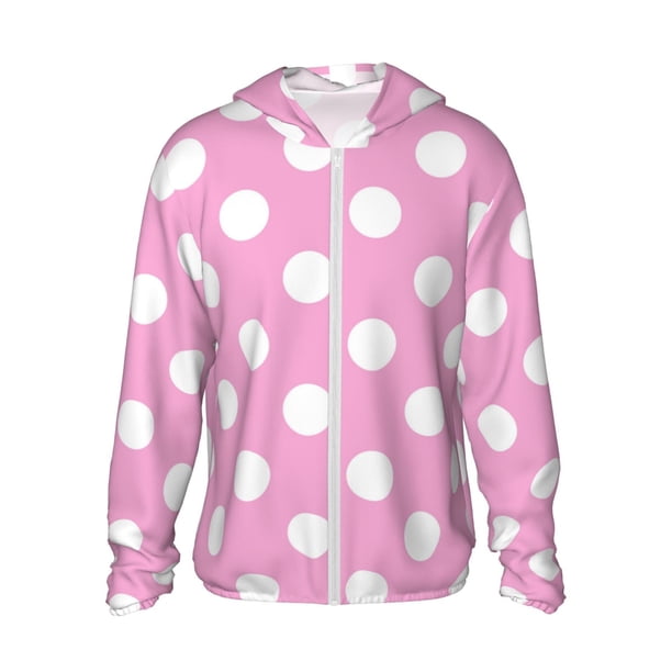 Fotbe Pink And White Polka Dot Chaqueta con Protección Solar UPF 50+ para Hombre y Mujer, Camisa con Capucha y Bolsillos-Large