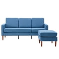 thumbnail image 4 of Reversible Sectional Sofa Couch, L-Shaped 3-Seat Couch with Ottoman, Modern Linen Fabric Reversible Chaise with Wooden Sofa Legs for Living Room, Bedroom, Apartment (Blue), 4 of 8