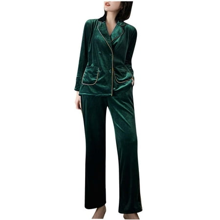 

BELLZELY Pajamas for Women Plus Size Clearance Women s Fashion Autumn and Winter Golden Velvet Long Sleeve Trousers Suit Pajamas