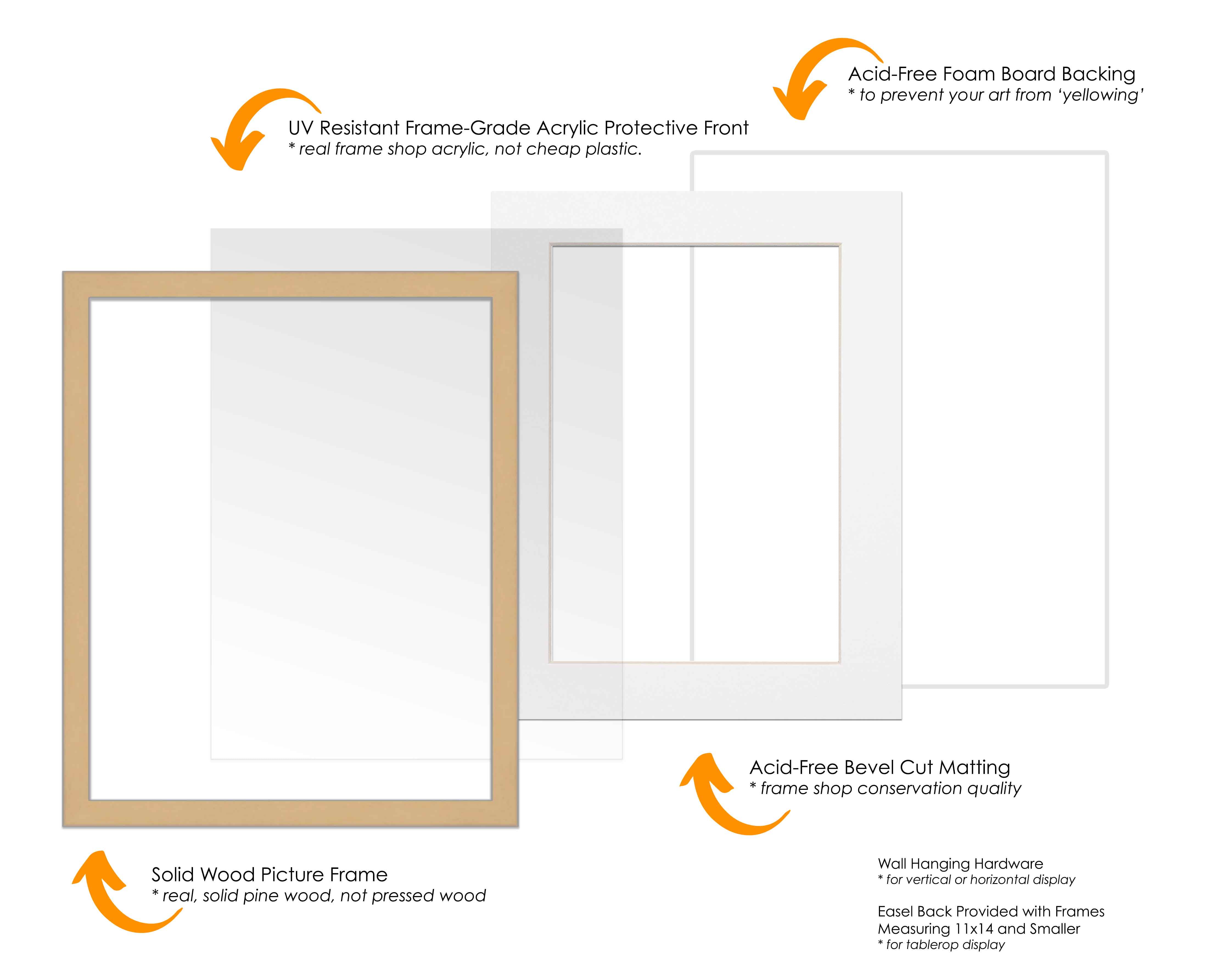 18x24 Frame Natural With White Picture Mat For 18x24 Photo - Natural 22x28 Frame To Display Print