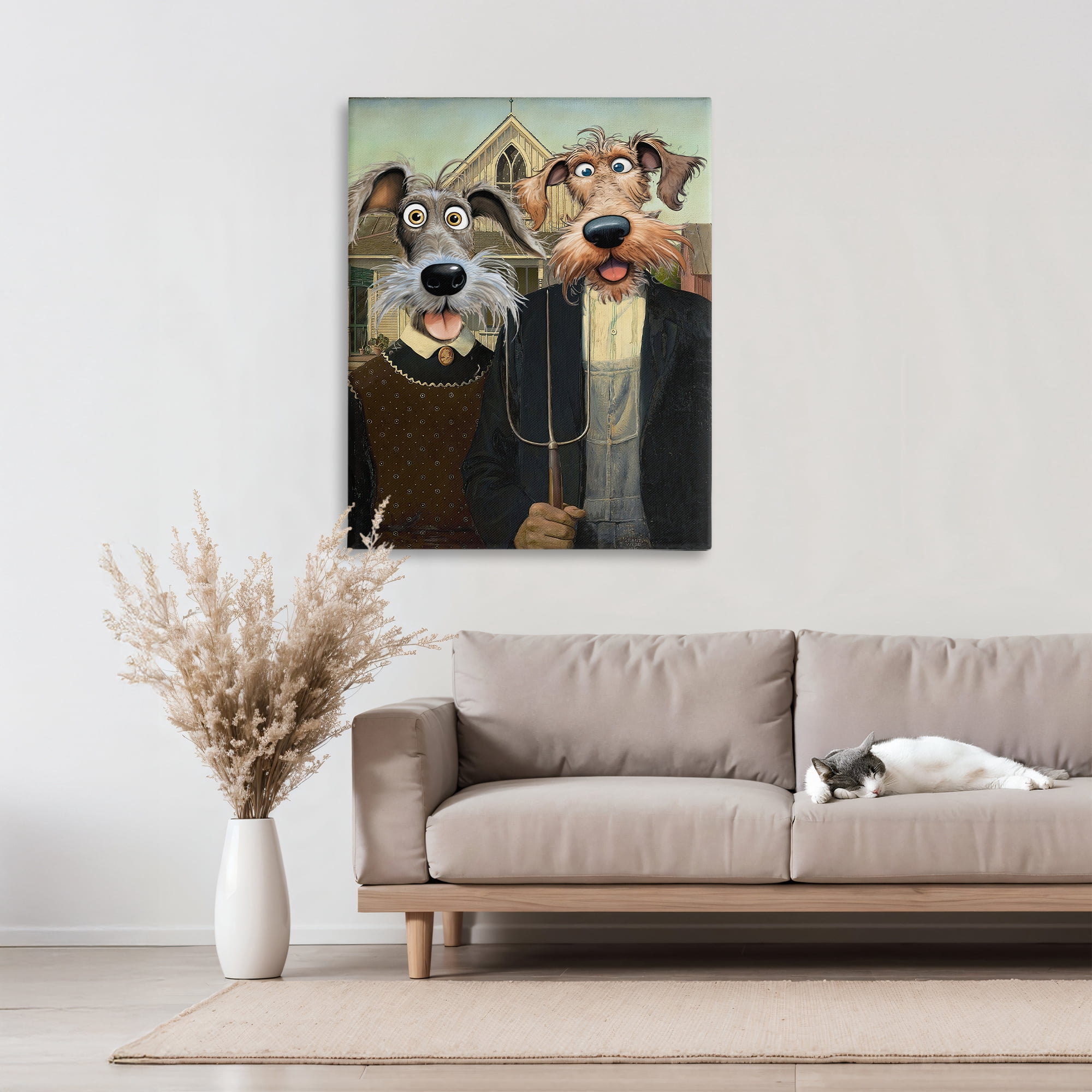 Stupell Industries American Gothic Pups Canvas Wall Art, design by Tina LeCour