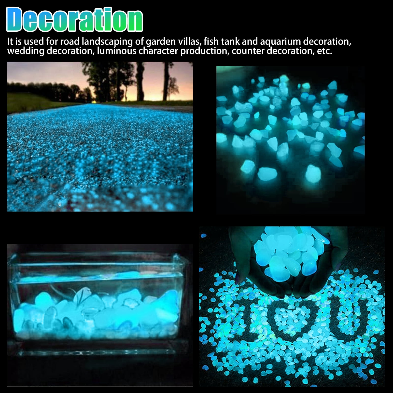 Lake Blue,14*11mm 300PCS Glowing Rocks Pathway Fish Tank Luminous Pebbles for Outdoor Decor Aquarium Glow in the Dark Pebbles Powered by Light or Solar-Recharge Repeatedly for Garden Lawn Yard 