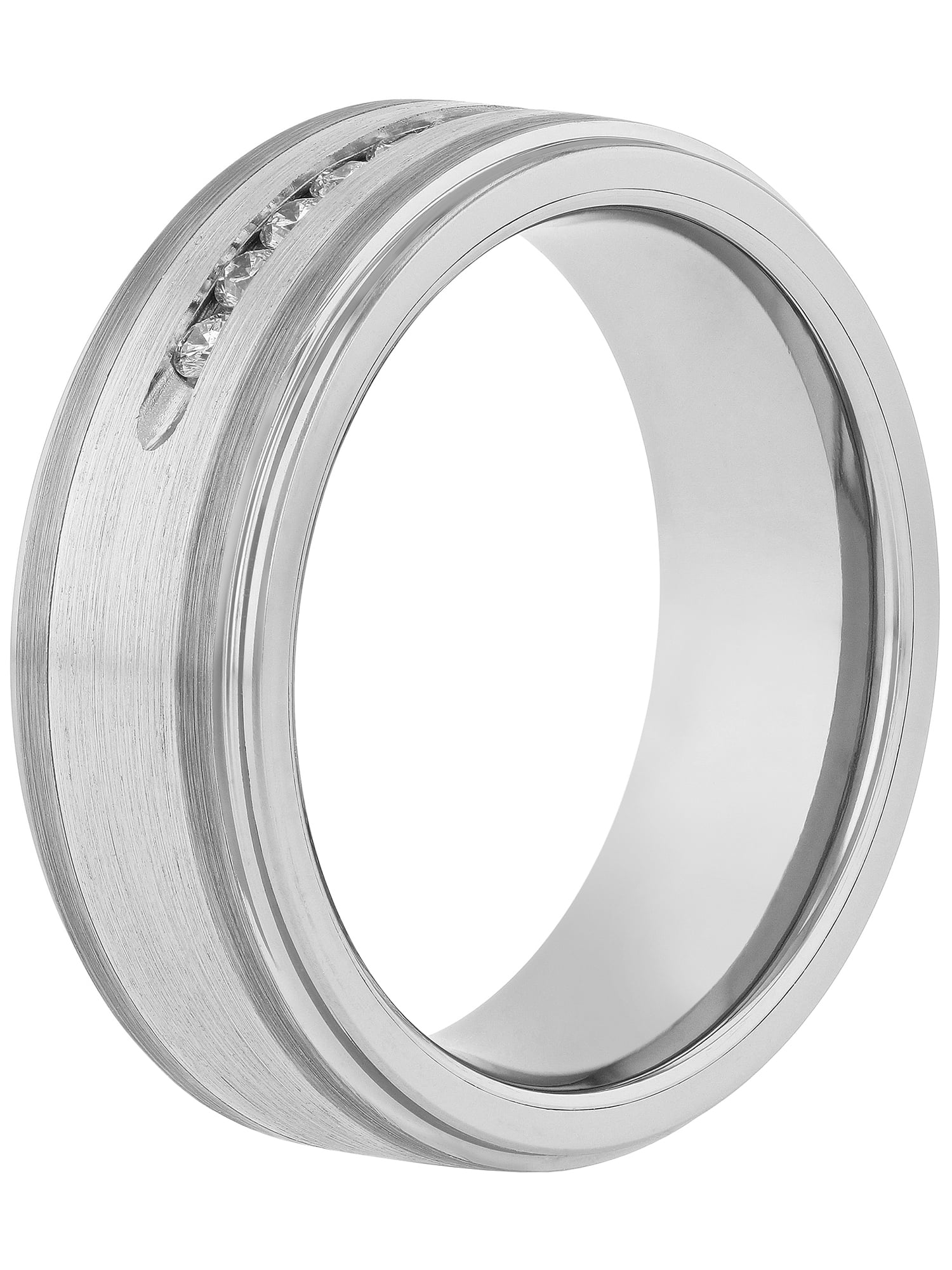 Mens 1/4 ctw Lab-Grown Diamond Tungsten & Stainless Steel Wedding Band - Mens Ring