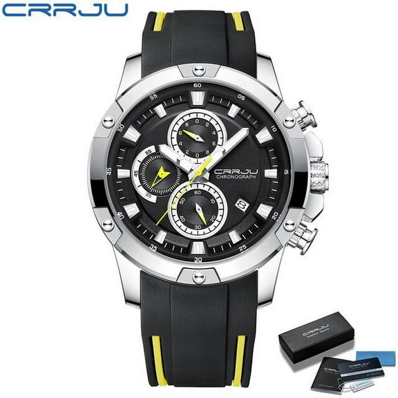 CRRJU Men Watch Quartz Top Luxury Brand Waterproof Chronograph with Luminous Display Rubber Wristwatch Relogio Masculino