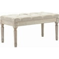 thumbnail image 4 of Upholstered Fabric Entryway Bench, Tufted Piano Bench for 2 People, Rubber Wood Legs with Beautiful Carved Pattern for Bedroom/Living Room/Dining Room (Beige), 4 of 12