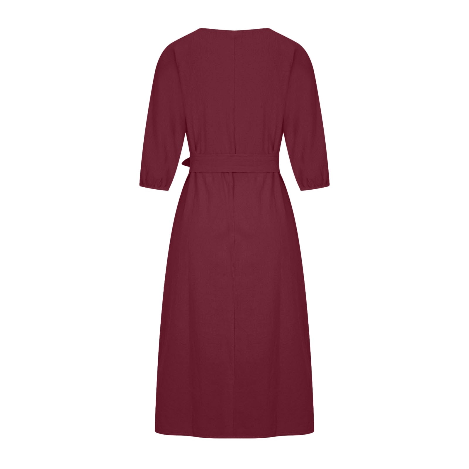 safuny Women's Knee Length Cotton Linen Dress Solid Color Half Sleeve Round  Neck Elegant Casual Bandage High Waist Trendy Dresses Holiday Watermelon  Red XXXXL - Walmart.com