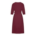 thumbnail image 5 of fartey Womens Plus Size Cotton Linen Dress with Waist Tie Solid Color Maxi Dresses Tunic Fitted 3/4 Puff Sleeves Sundress Breathable Casual Round Neck Beach Sundresses, S-5XL, 5 of 8