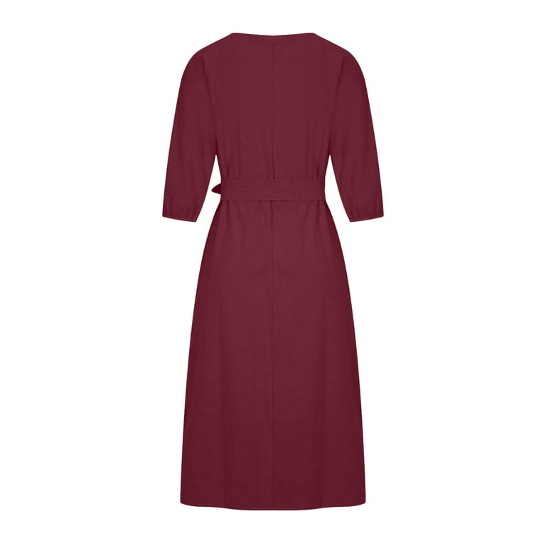 DailyTrove Women's Solid Color Belted Midi Dress, Short Sleeve, Casual  Office & Date Night Wear, Stretchy Jersey Fabric, Fit & Flare - Walmart.com