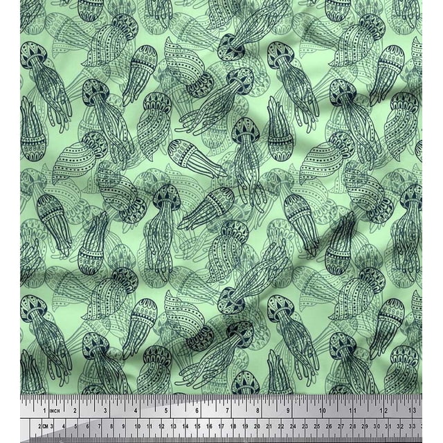 Soimoi Polyester Crepe Fabric Jellyfish Ocean Print Fabric by The Yard 42 Inch Wide