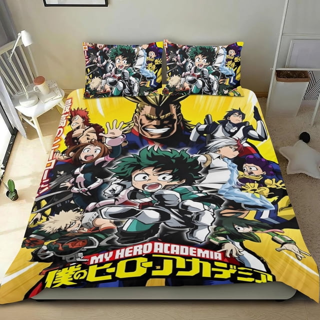 My Hero Academia Conjunto de sábanas temático, trío de piezas, cómodo y amigable con la piel, diseño único, regalo de decoración para el hogar para familiares, amigos y fans,135cm *200cm