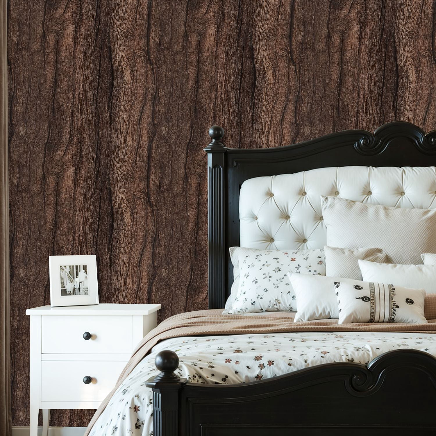 Peel and Stick Wallpaper 23.6in x 9.8ft Dark Brown Natural Wood Grain Texture Deep Lines Rustic Contact Paper Vinyl Waterproof Self Adhesive Wall Paper for Shelf Cabinet Hunting Cabin