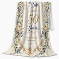 thumbnail image 2 of Golden 50Th Anniversary Floral Wreath Blue Script, Cozy Friendship Quote Scene, Warm Flannel Blanket for Living Room and Reading Nook, Art Lovers Friendship Gift, Artistic Home Decor, 2 of 9