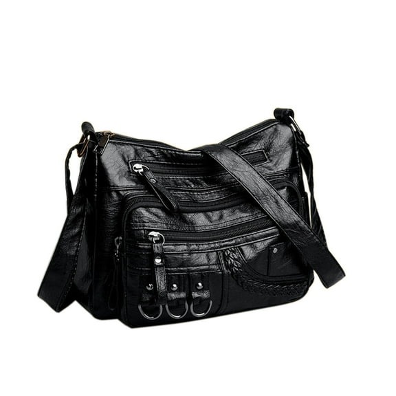 Women's Vintage PU Leather Shoulder Bag Large Capacity Tote Purse for Work Travel Shopping Multi-Layer Fashion Handbag with Zip Closure Durable Gold Hardware