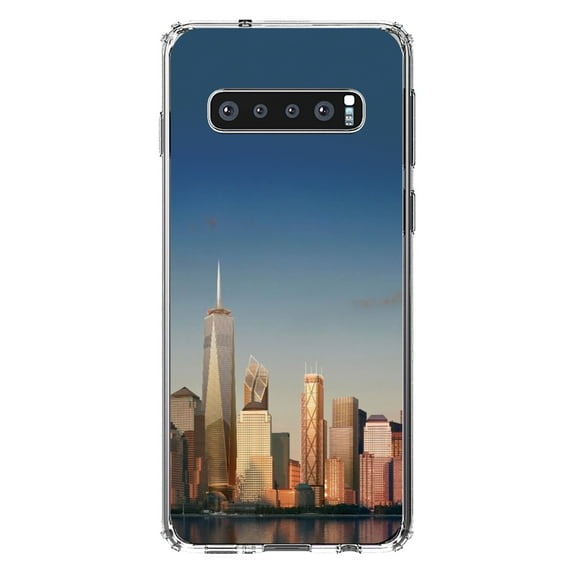DistinctInk Clear Shockproof Hybrid Case for Samsung Galaxy S10 (6.1" Screen) - TPU Bumper, Acrylic Back, Tempered Glass Screen Protector - New York Skyline New - The Big Apple