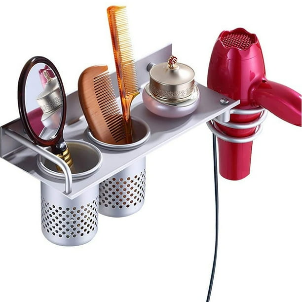 TSV Multifunction Hair Dryer Stands, Wall Mounted Hair Dryer Holder, Aluminum Bathroom Organizer