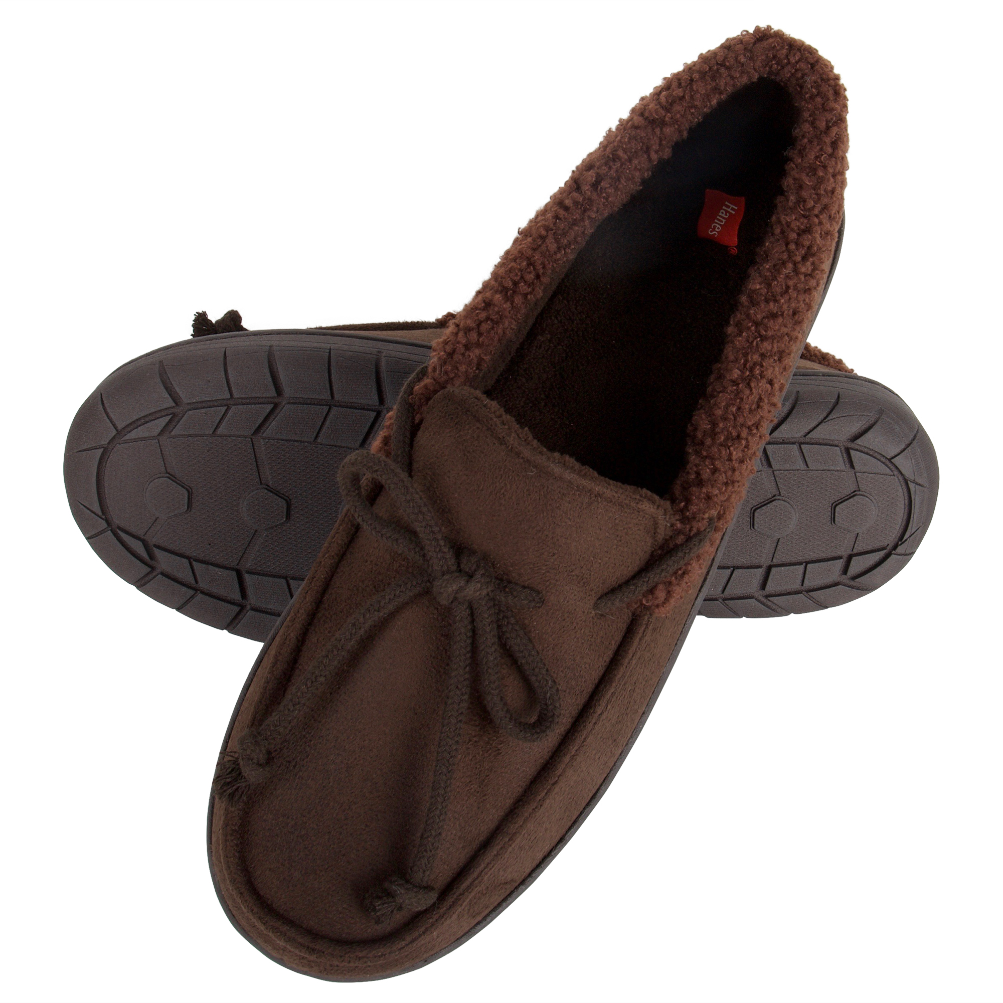Hanes Men's Moccasin Slipper Shoe Memory Foam with Indoor Outdoor Sole