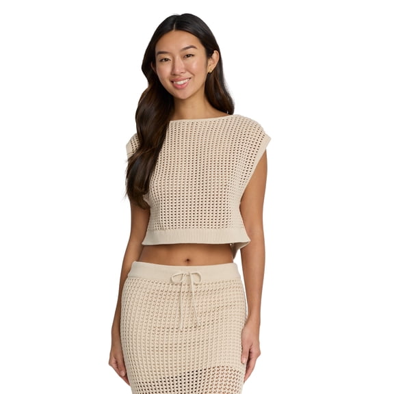 Mills by Millie Bobby Brown Women's Boxy Crochet Sweater Top, Sizes XXS-XXL
