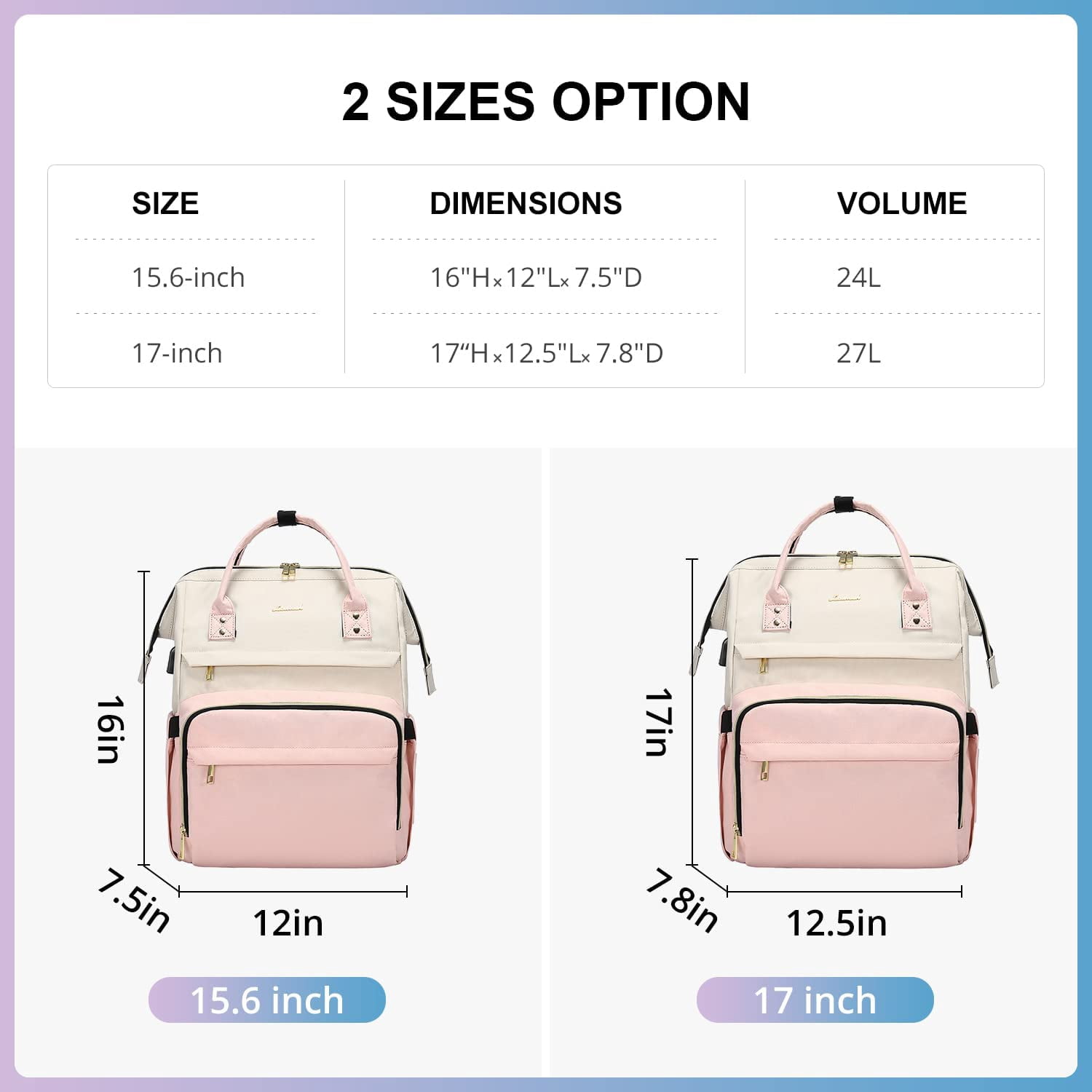 Lovevook Large Capacity 17inch Laptop Bag with Anti-Thief Pocket and USB Charging Port, Beige Pink