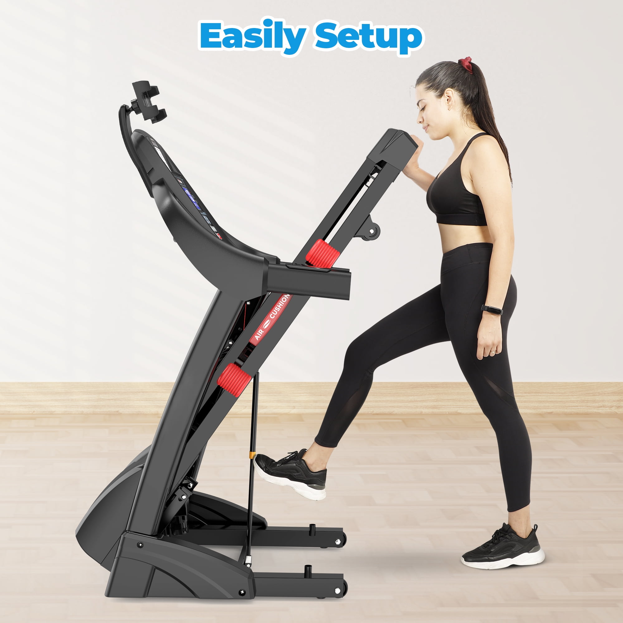 4.5HP Folding Treadmill 300lbs capacity, Automatic Incline Treadmill with FitShow APP & HiFi Bluetooth Speakers, Electronic 0.6-12MPH Treadmill for Home Office Gym Use