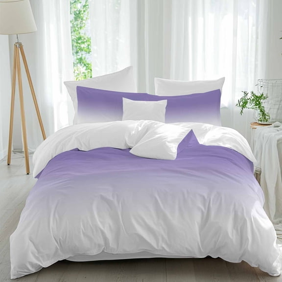 Minimalist Purple Comforter Set Twin Size, and White Gradient Soft Bedding Set for Man Woman, 4 Pieces Duvet Cover Set with Flat Sheet, 2 Pillowcases