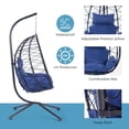 thumbnail image 5 of SESSLIFE Outdoor Indoor Egg Chair with Stand, Rattan Hangging Egg Chair with Thick Cushion and Headrest for Bedroom, Porch, Garden, Balcony, Patio, Blue, 5 of 7