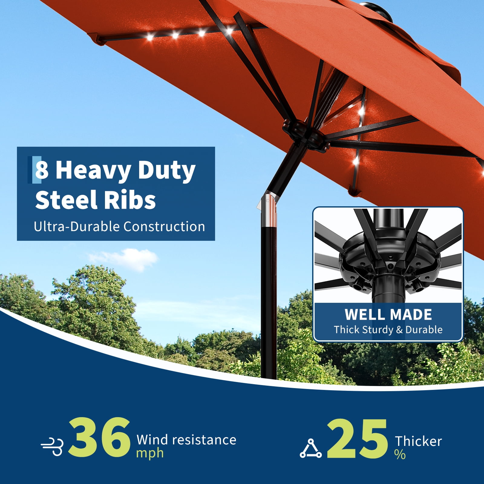 GOGRANT 98.4 in Multicolor Rectangle Market Patio Umbrellas, Fade Resistant