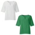 thumbnail image 4 of GigrtiJin 2pc Women's Plus Size Casual Shirt Fashion 3/4 Sleeve V-Neck Pullover Side-Slit Solid Color Cotton Linen Tops, 4 of 6