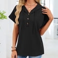 thumbnail image 6 of Womens Summer Clothes Kelon Womens Summer Short Sleeve V Neck Drawstring Hoodies Button Work Blouses Business Casual Outfits, XL, 6 of 8