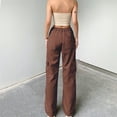 thumbnail image 6 of Tuphregyow Women's Straight Leg Cargo Pants Home Classic New Style High Waist Relaxed Trousers Solid Breathable Comfy Leisure with Pockets Button Pants Trendy Brown S, 6 of 7
