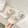 thumbnail image 4 of GiLiling Girls Rhinestone Butterfly Pearl Sandals, Princess Dress Shoes, Adjustable Strap Soft Sole Non Slip Flats for Summer (White, 6-7 Years), 4 of 5