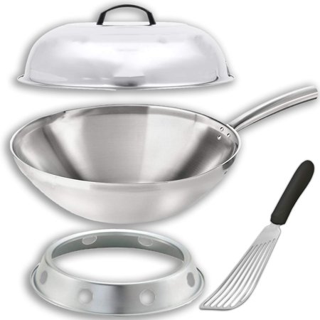 Wok Stir Fry Kit Includes 14” Wok Pan + Lid with Handle +