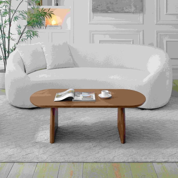 Mid Century Modern Oval Coffee Table with Solid Wood Veneered, Walnut Brown Center Table for Living Room Apartment Small Space Office, Easy-Assembly, 47.24 inch