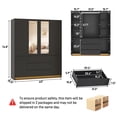 thumbnail image 5 of ChVans 75" Tall 4 Doors Armoire Wardrobe Closet with 3 Drawers and Mirror, Large Wardrobe Closet for Bedroom with LED Lights, Wooden Armoire Storage Cabinet with Hanging Rod, Black, 5 of 10