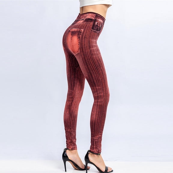 uublik Womens Pants Leggings High Waist Stretchy Classic Skinny Pants Slimming Jeggings Denim Trousers Pants, Red