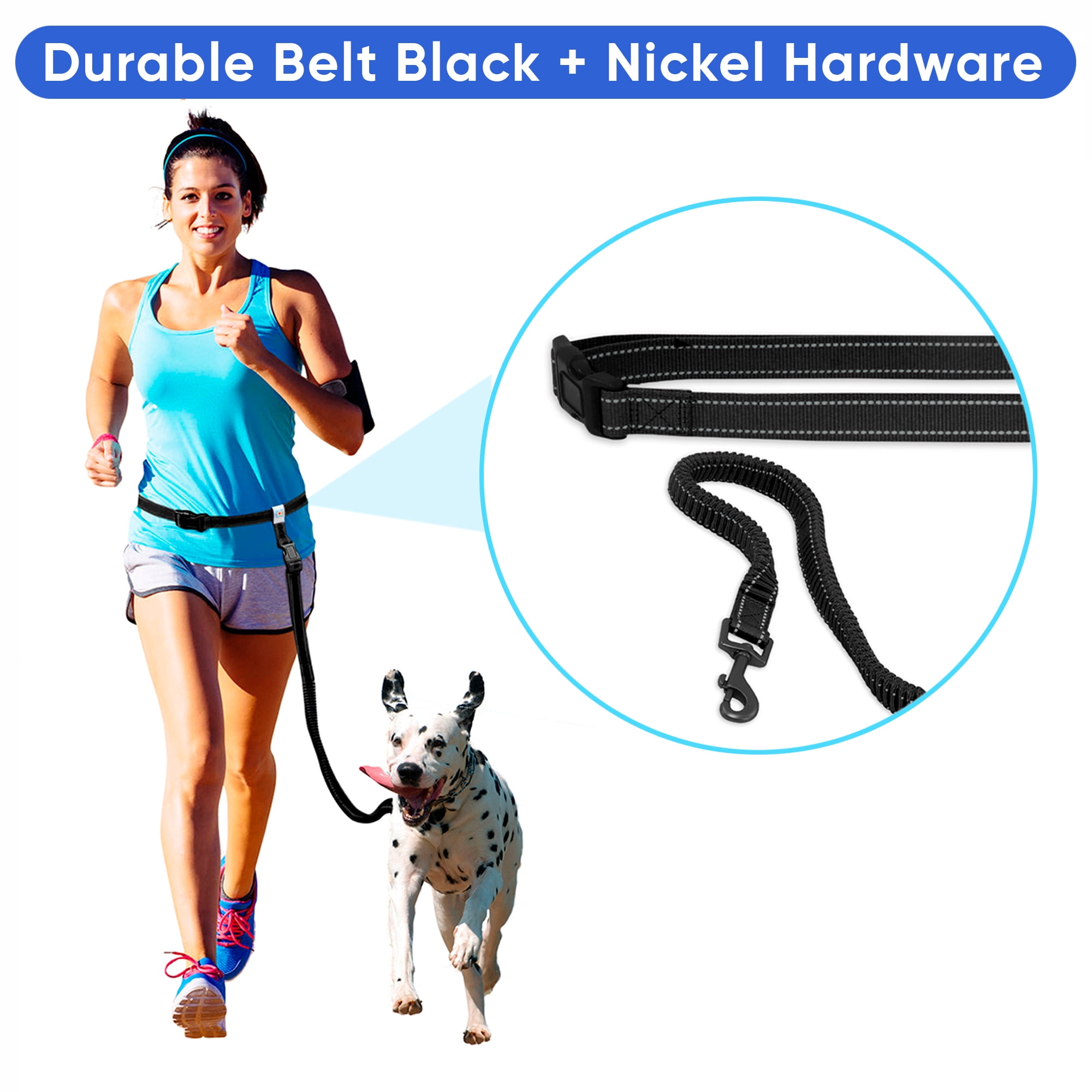 Pawtitas Dog Running Leash Hands Free for Large and Medium Dogs Reflective Dog Running Leash - Black Leash