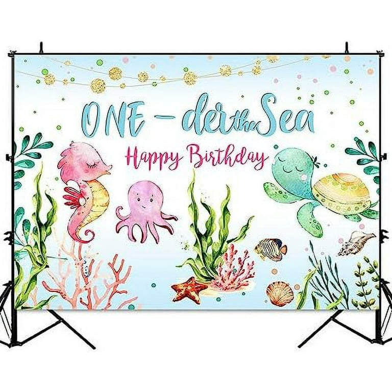 Under The Sea Backdrop 1st Birthday Decorations for Girl Sea Turtle  Seahorse Corals Photography Background Oneder The Sea Ocean Theme Birthday  Banner Supplies 7x5ft 