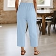 thumbnail image 5 of Capri Pants for Women Casual Summer Wide Leg Cotton Linen Cropped Pants Lightweight Drawstring Loose Beach Clothes, 5 of 6